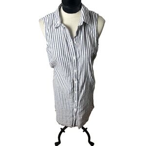 NWT BeachLunchLounge Linen Sailing Blue Shirt Dress Striped Sleeveless Medium‎